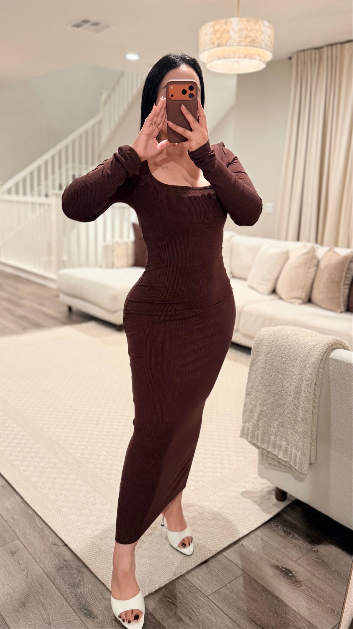 Brown Kim Long Sleeve Dress