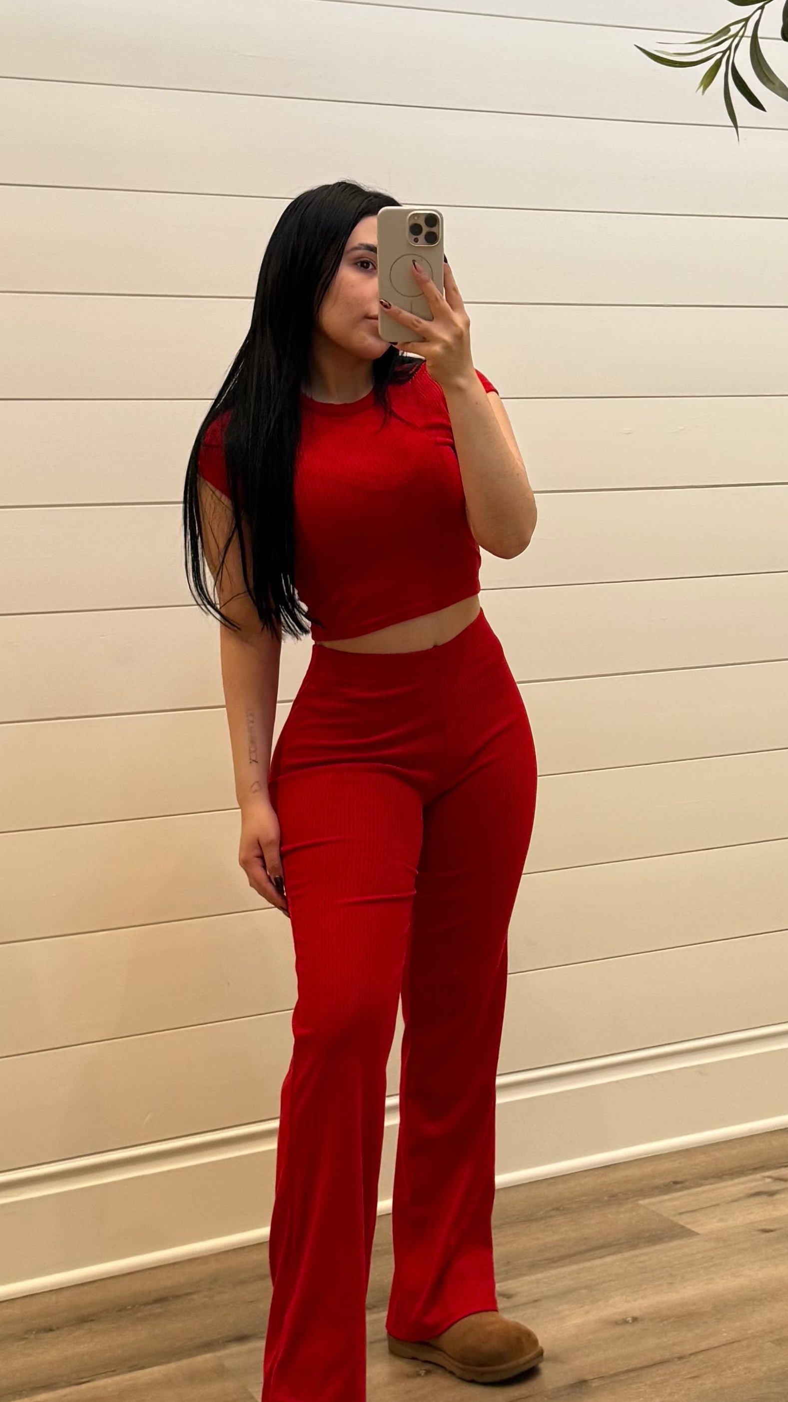 Red Ribbed lounge set