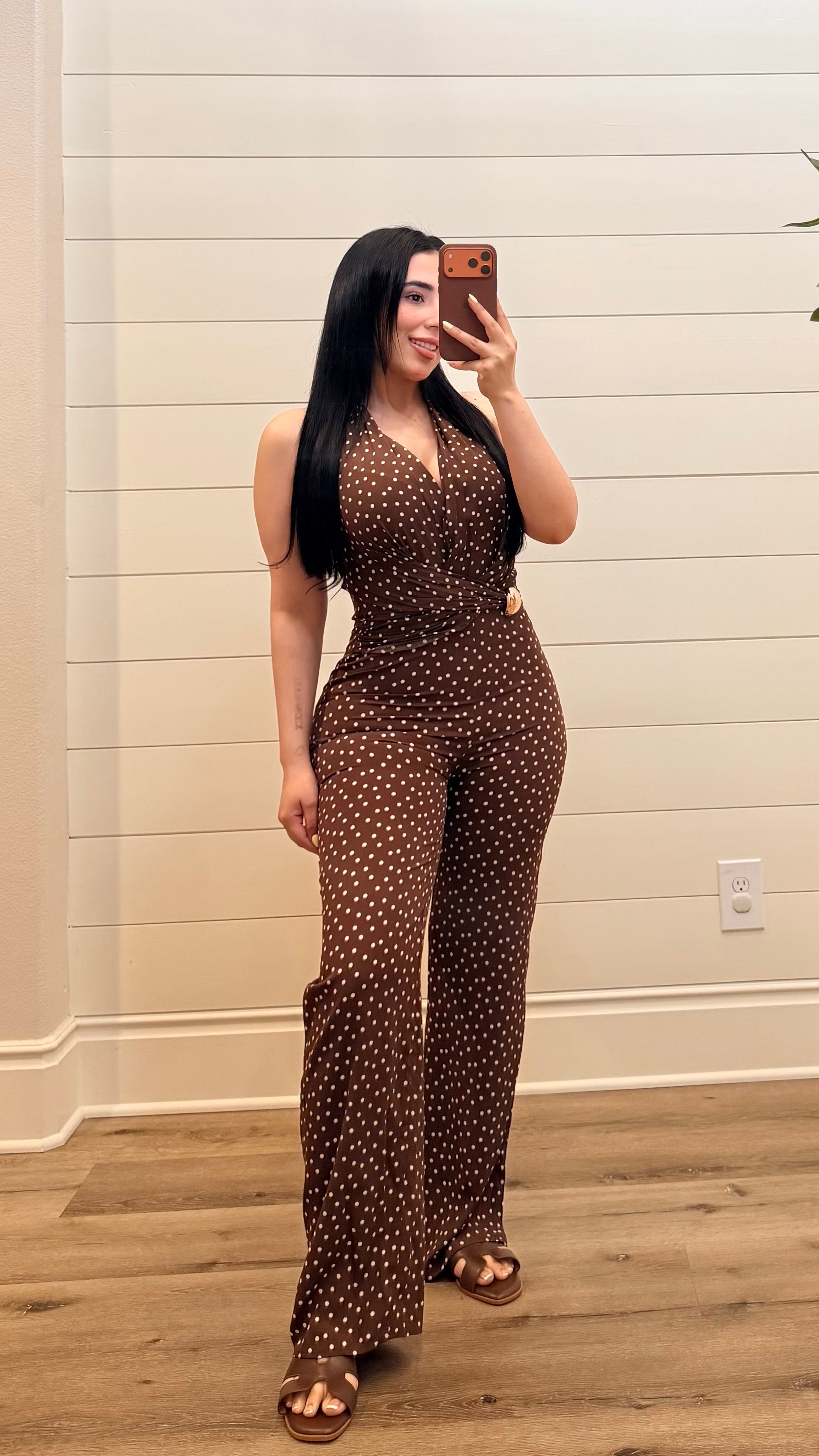 Brown Poka Jumpsuit
