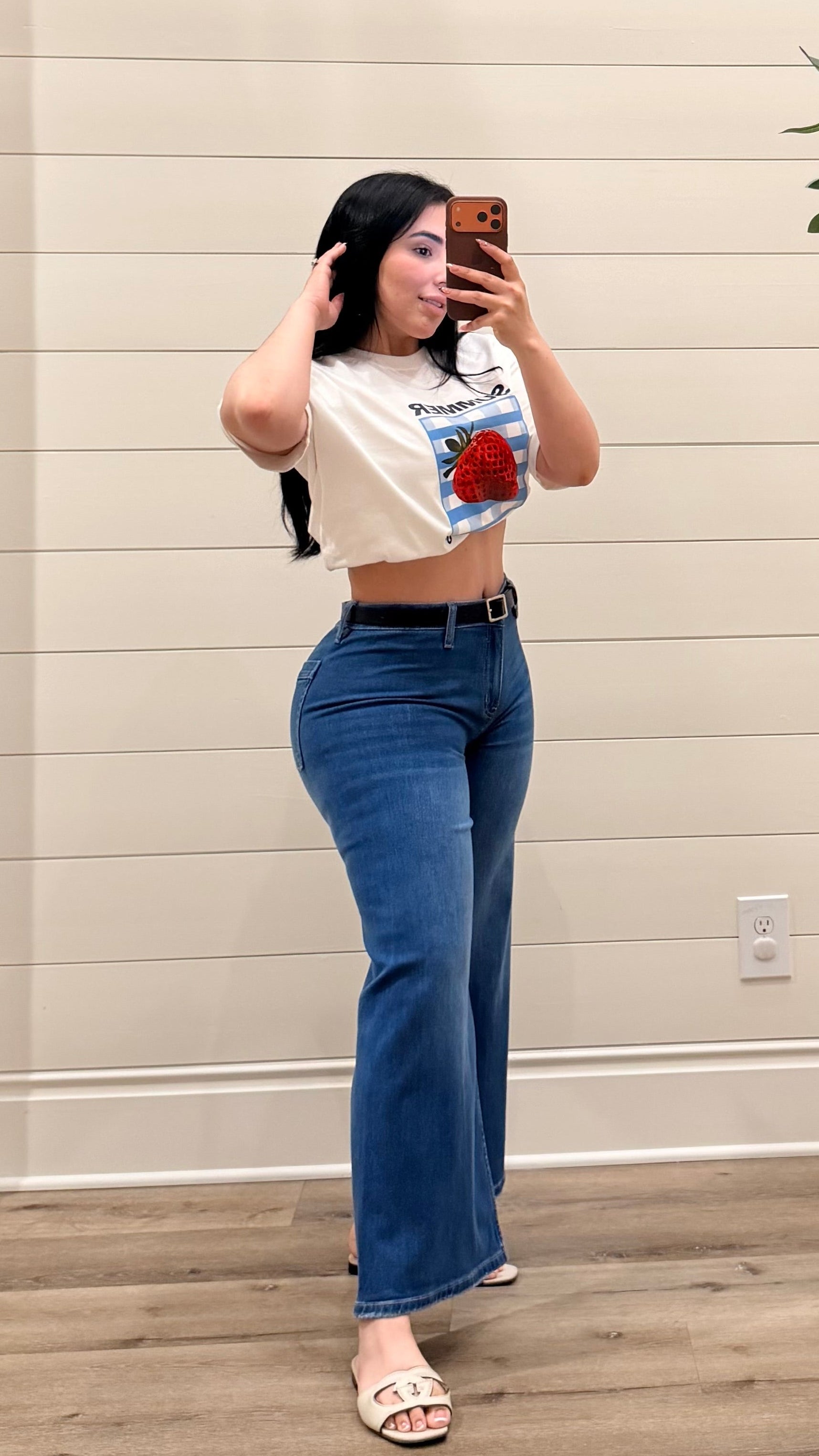 High Rise Belted Wide Leg Jeans