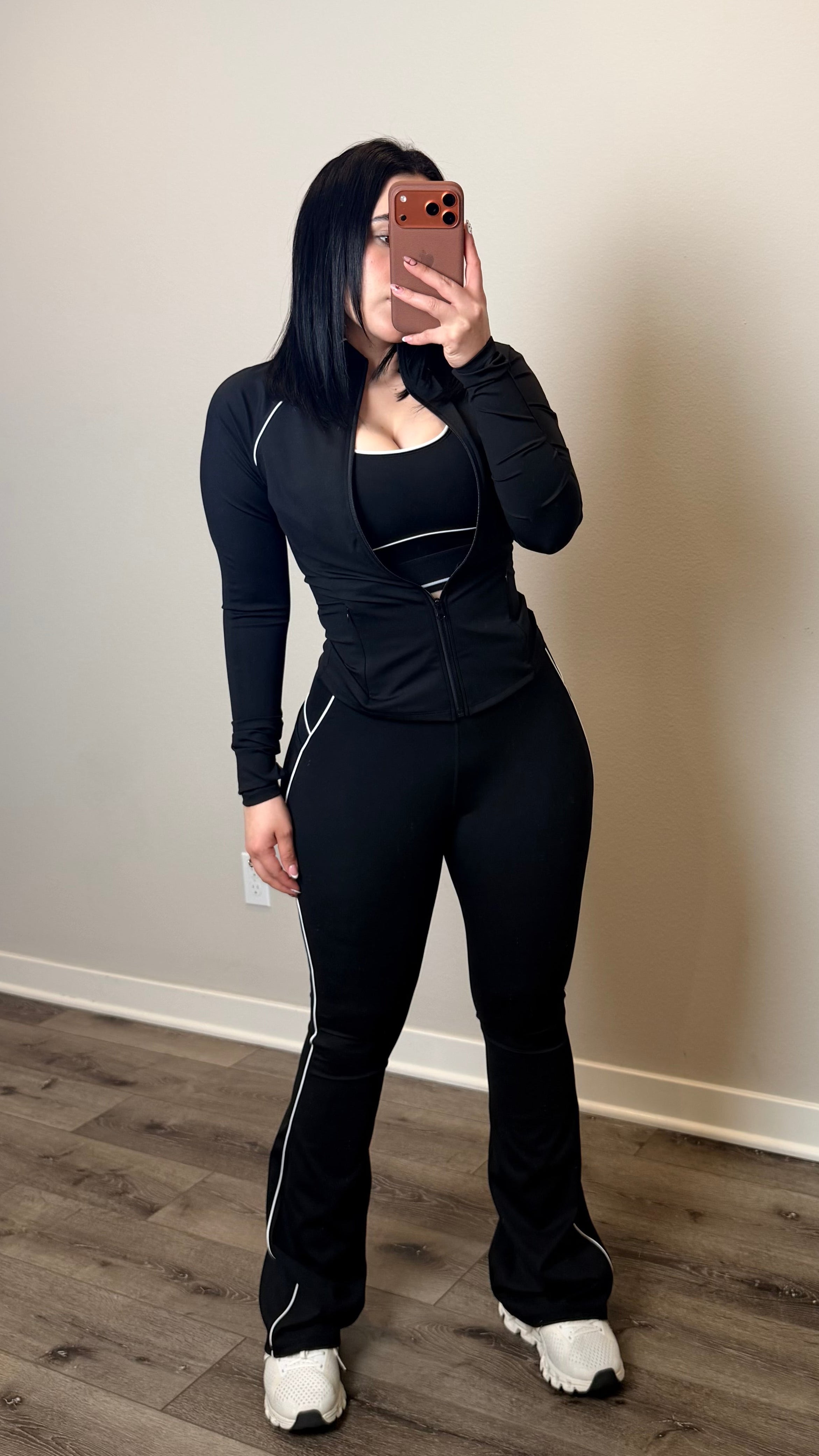 Black 3 Piece Wide Leg Workout Set
