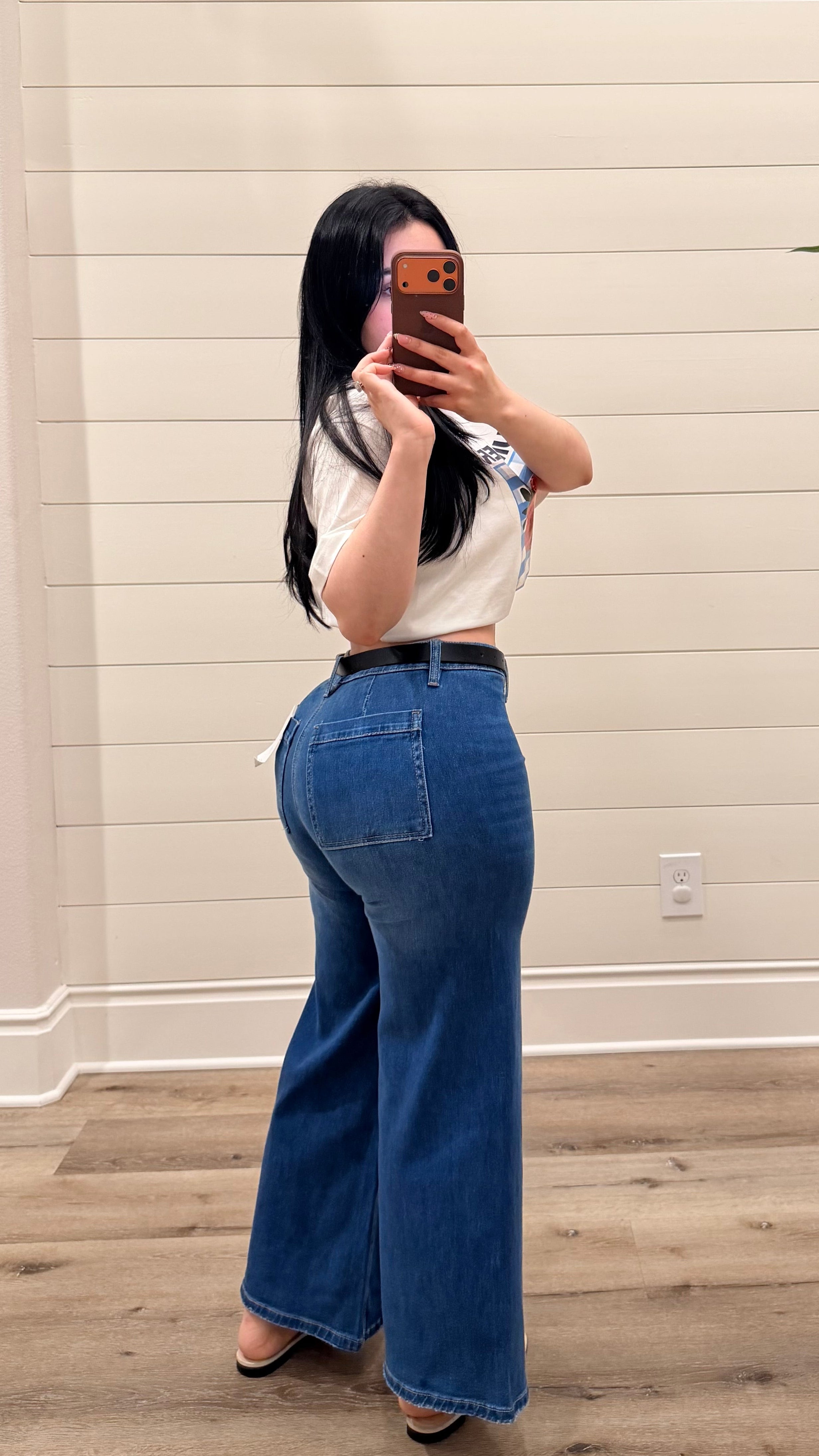 High Rise Belted Wide Leg Jeans