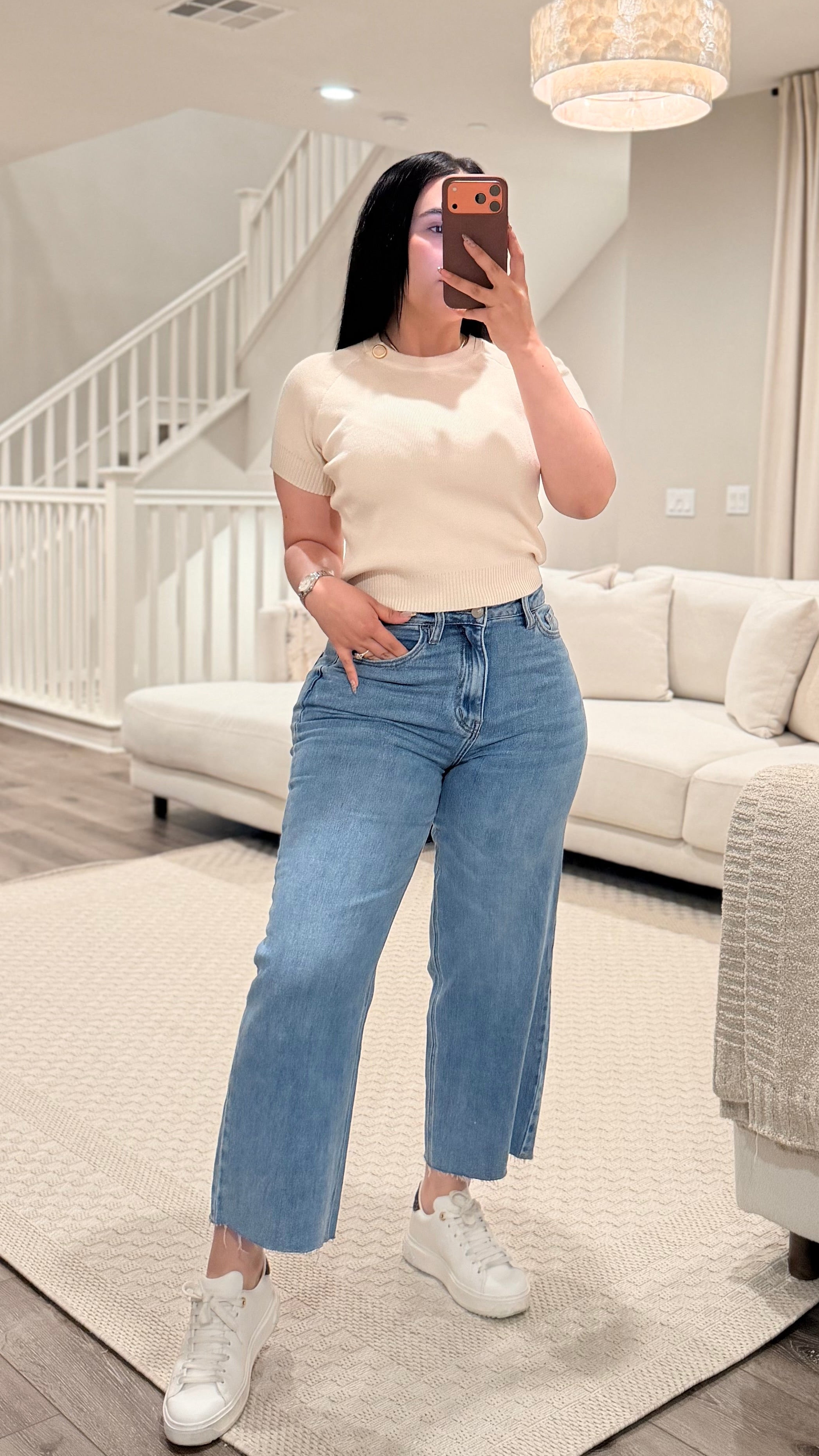 Cut Wide Leg Jeans