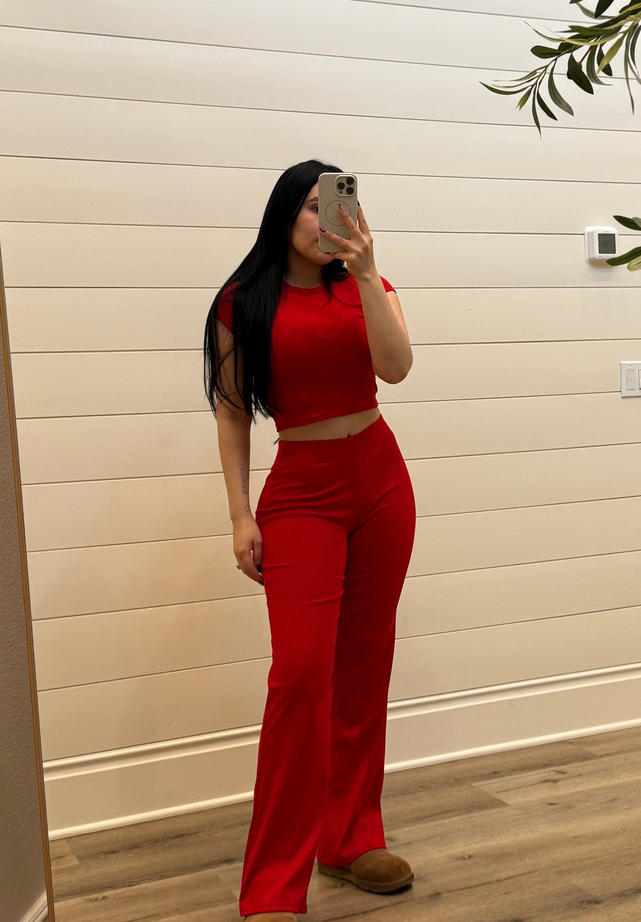 Red Ribbed lounge set