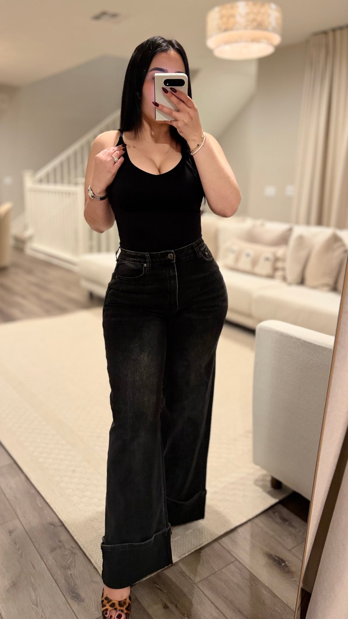 Black Wash Wide Leg Jeans